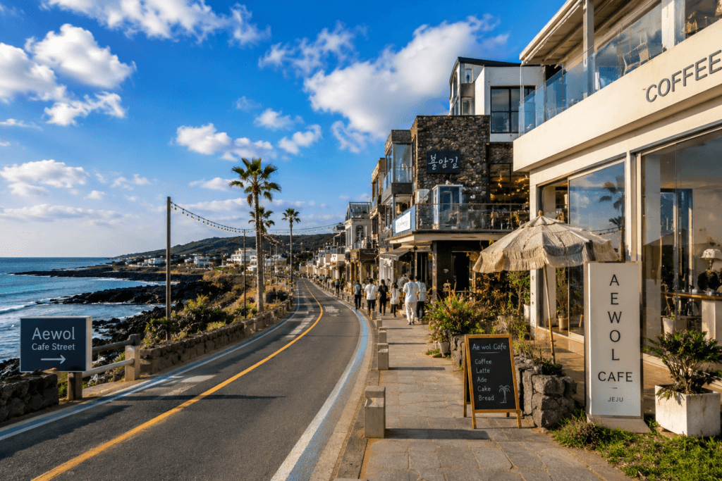 Aewol Cafe Street Popular cafe street in Aewol Jeju with ocean views
