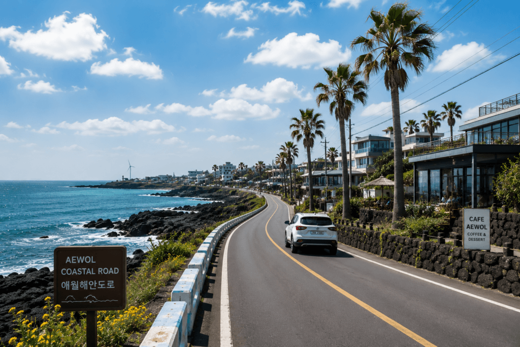 Aewol Coastal Road Scenic coastal road in Aewol with ocean views and cafes