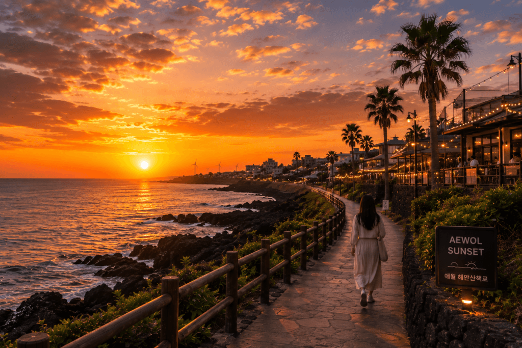 Sunset view along the Aewol coastline in Jeju Island