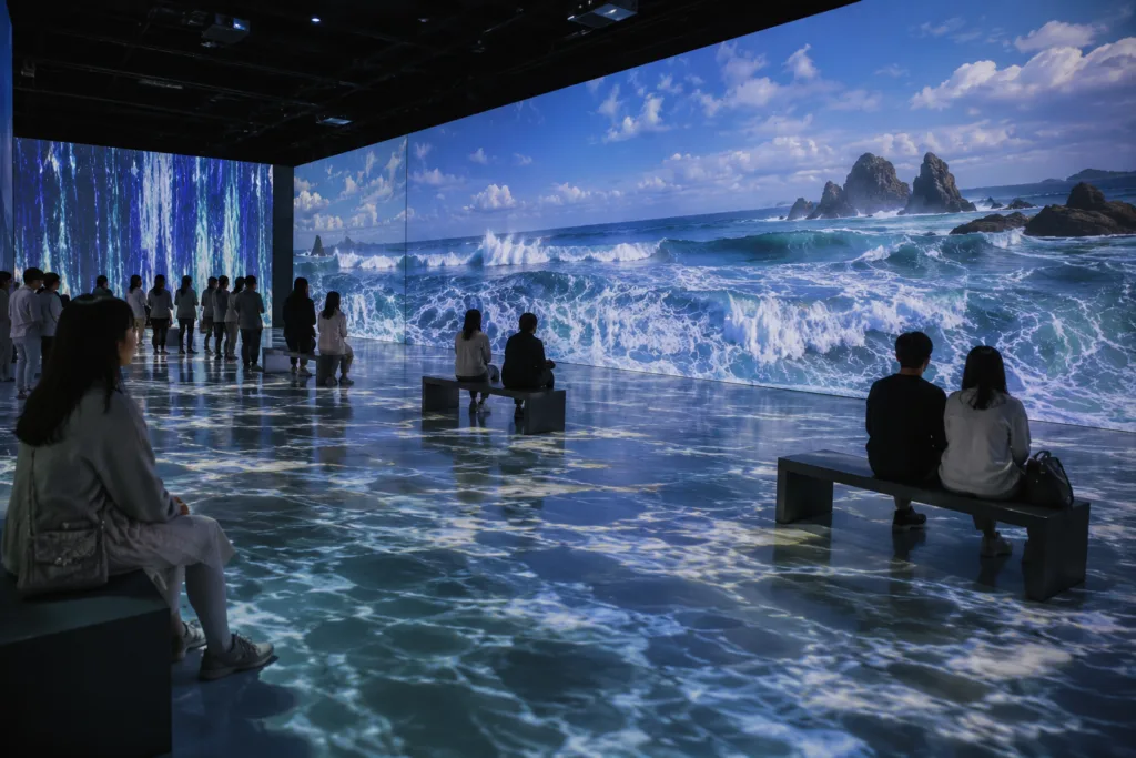 Visitors exploring immersive digital art displays at ARTE Museum Gangneung