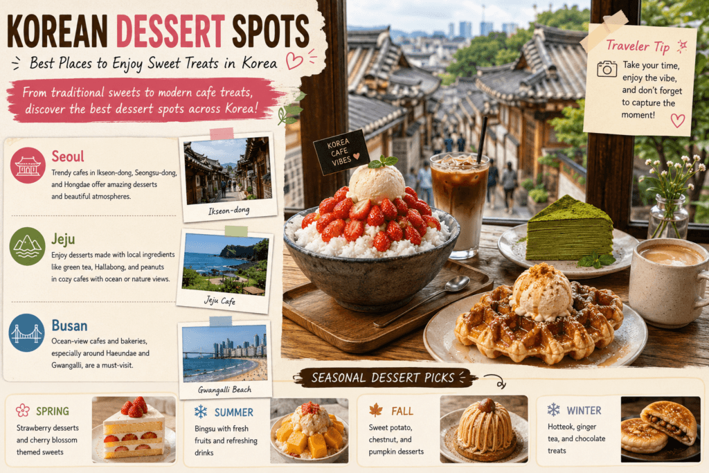 Popular Korean dessert destinations including Seoul Jeju and Busan cafes