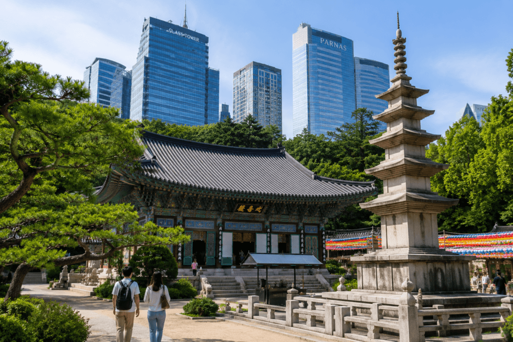 Bongeunsa Temple Near COEX Bongeunsa Temple with Gangnam skyscrapers in the background