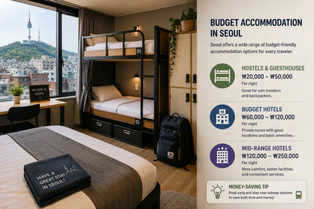 Affordable hostel and budget accommodation options in Seoul
