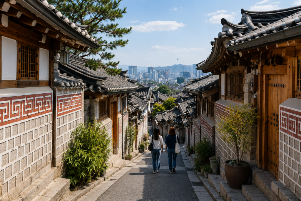Traditional hanok alleyway in Bukchon Hanok Village Seoul