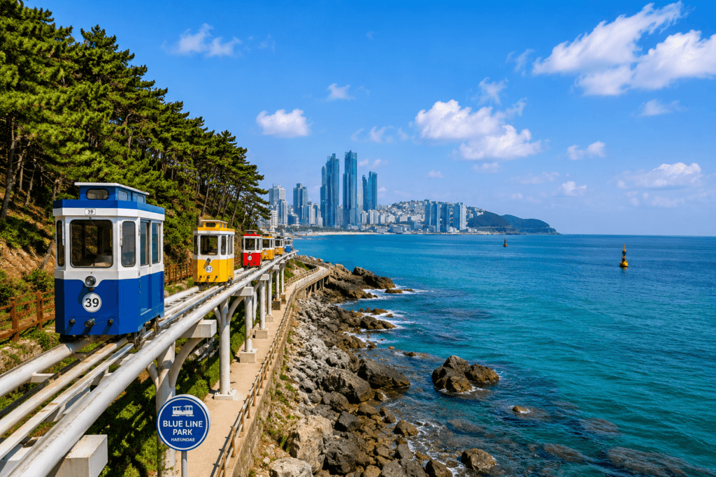 busan-blue-line-park-sky-capsule Sky Capsule train overlooking the coastline at Busan Blue Line Park