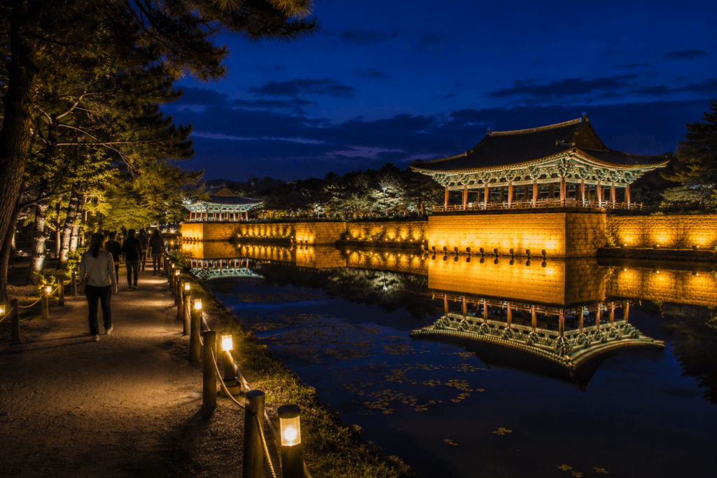 Night Walk Around Wolji Pond Night walking path beside Donggung Palace and Wolji Pond