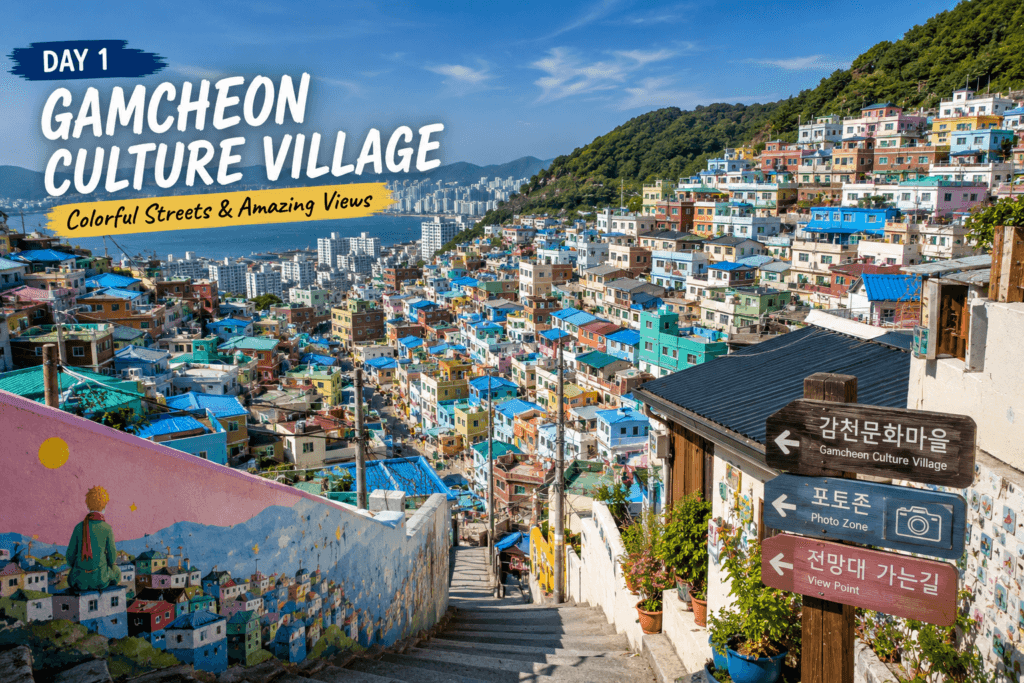 Day 1: Gamcheon Culture Village Colorful houses and scenic viewpoints at Gamcheon Culture Village in Busan
