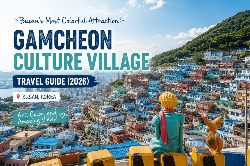 Colorful hillside houses and Little Prince viewpoint in Gamcheon Culture Village Busan