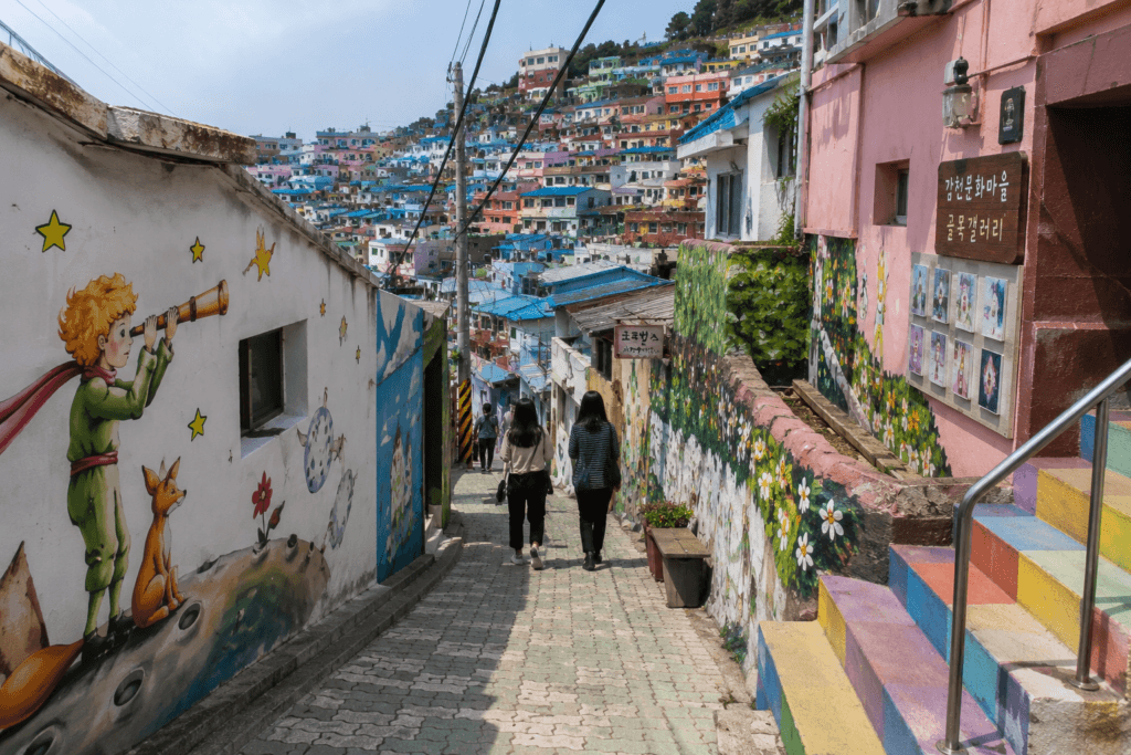 Colorful mural alleyway in Gamcheon Culture Village Busan South Korea
