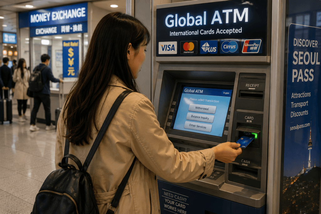 Traveler using a Global ATM with an international card in South Korea