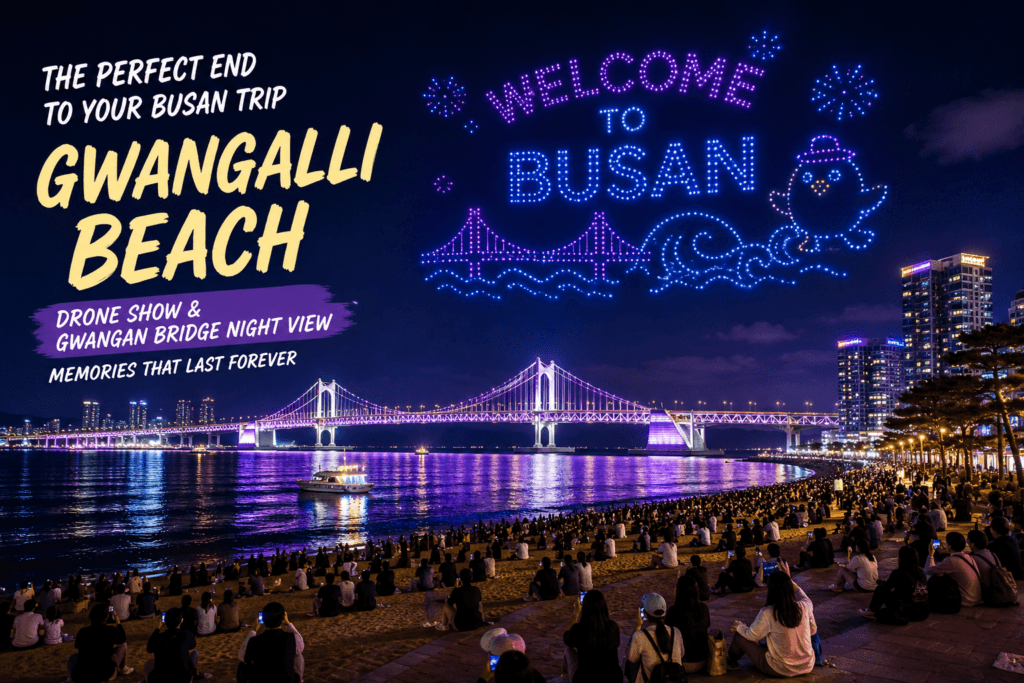 Gwangalli Beach Night View Gwangalli Beach drone show and Gwangan Bridge night view in Busan