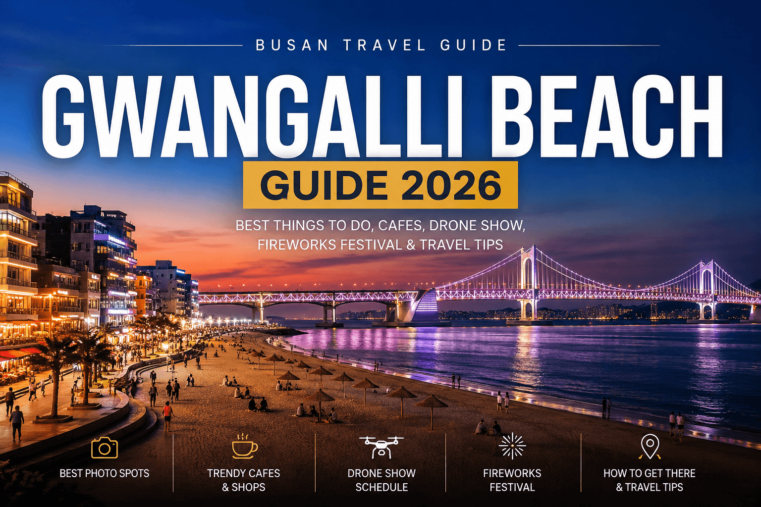 Gwangalli Beach Guide 2026 featuring Gwangan Bridge night view in Busan