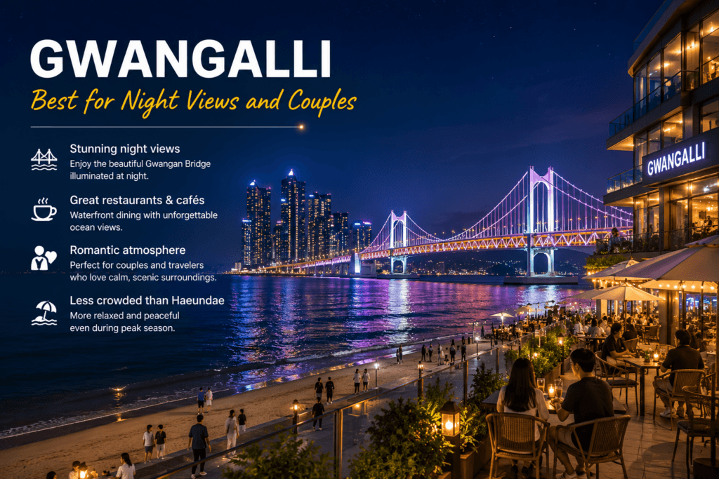 Gwangalli: Best for Night Views and Couples Gwangalli Beach and Gwangan Bridge illuminated at night in Busan