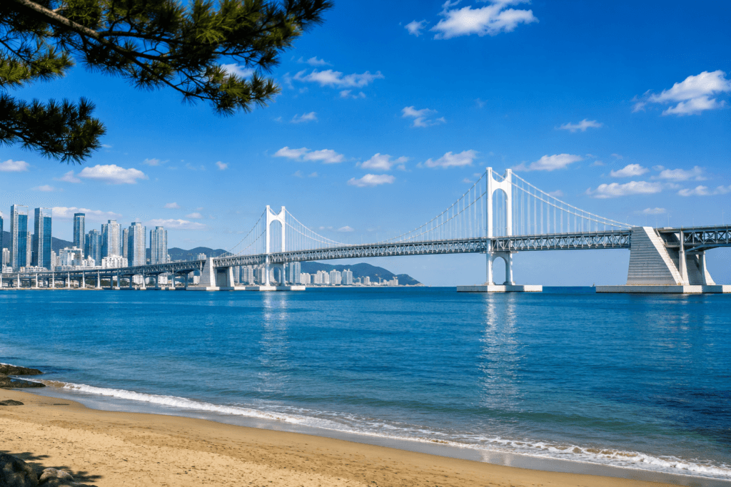 Gwangan Bridge View Panoramic view of Gwangan Bridge from Gwangalli Beach