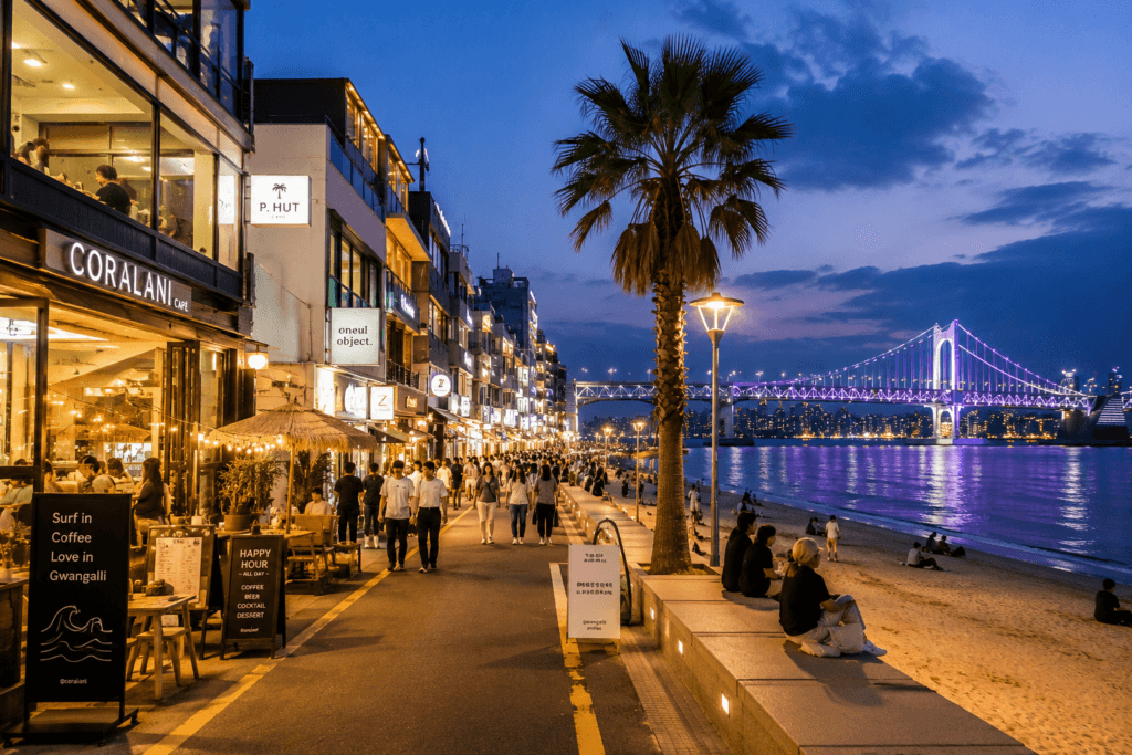 Trendy Cafes and Shops Ocean view cafes and restaurants near Gwangalli Beach