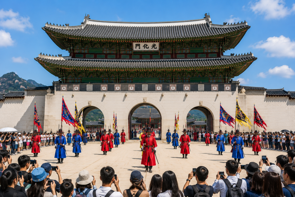 Royal Guard Changing Ceremony at Gwanghwamun Gate in Seoul