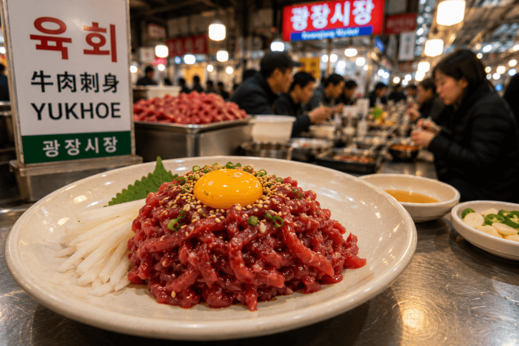 Yukhoe at Gwangjang Market Korean beef tartare yukhoe at Gwangjang Market Seoul