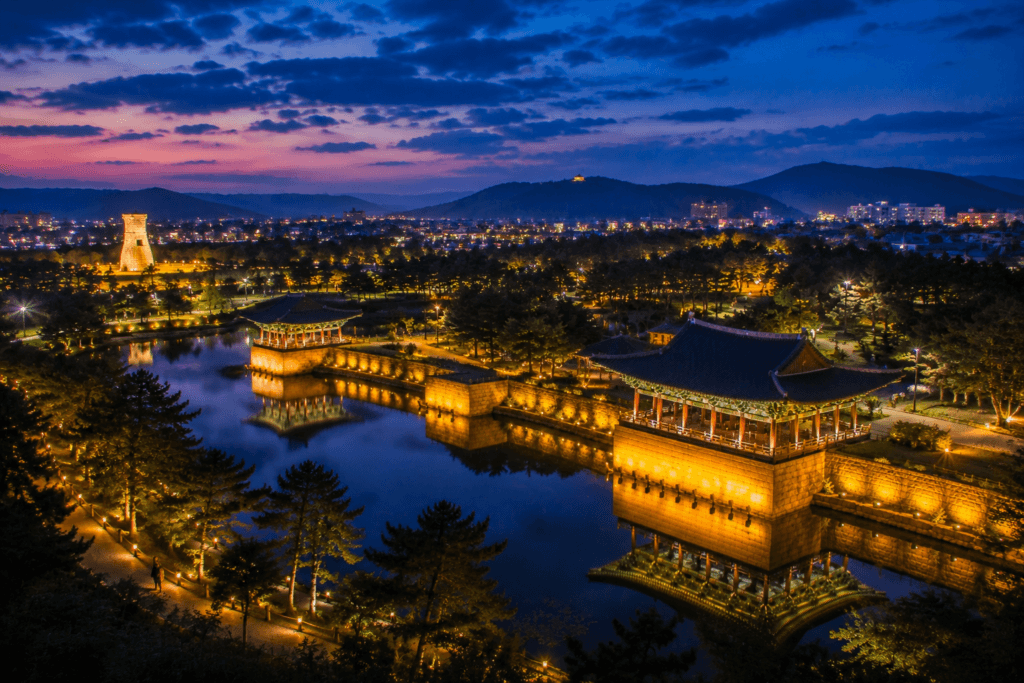 Gyeongju Night View Panoramic night view of Donggung Palace and Wolji in Gyeongju