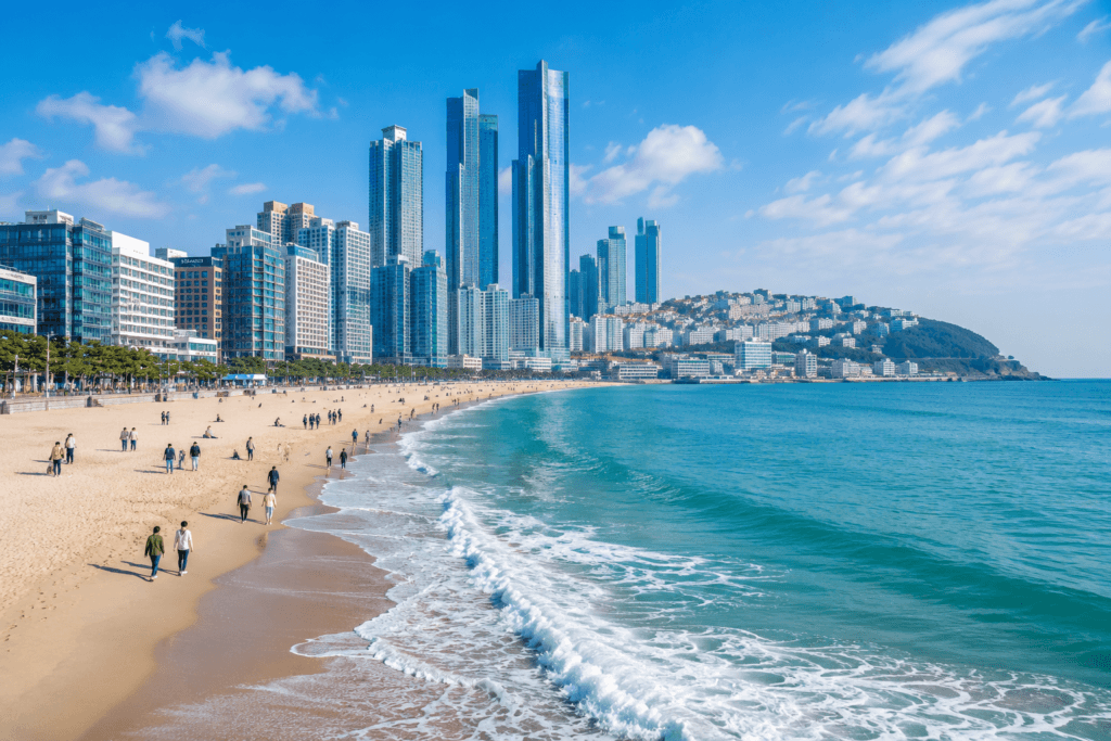 haeundae-beach-busan Haeundae Beach with modern skyline in Busan South Korea