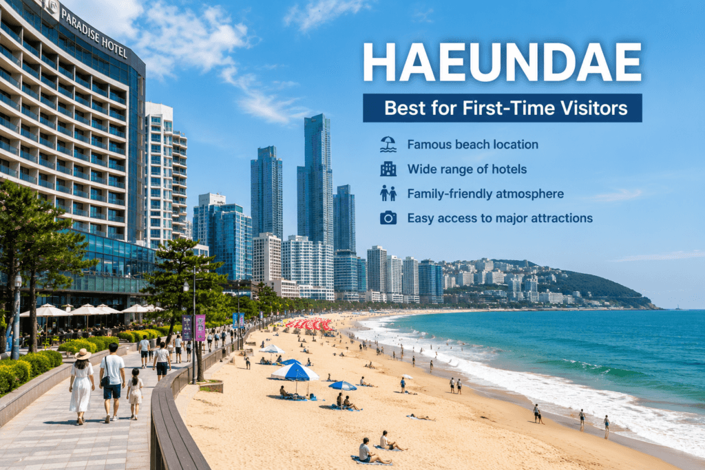Haeundae: Best for First-Time Visitors Haeundae Beach with hotels and beachfront promenade in Busan