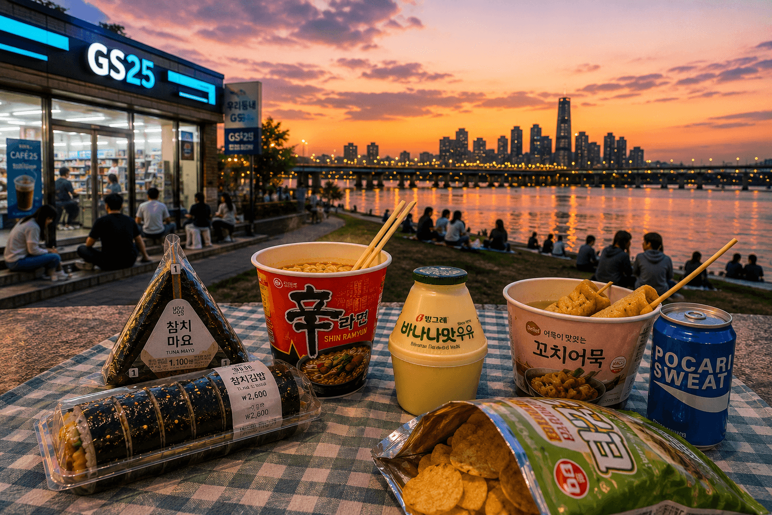 Korean Convenience Store Food Guide 2026 featuring kimbap ramen banana milk and popular Korean convenience store snacks