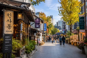 Traditional shops and cultural street in Insadong Seoul South Korea