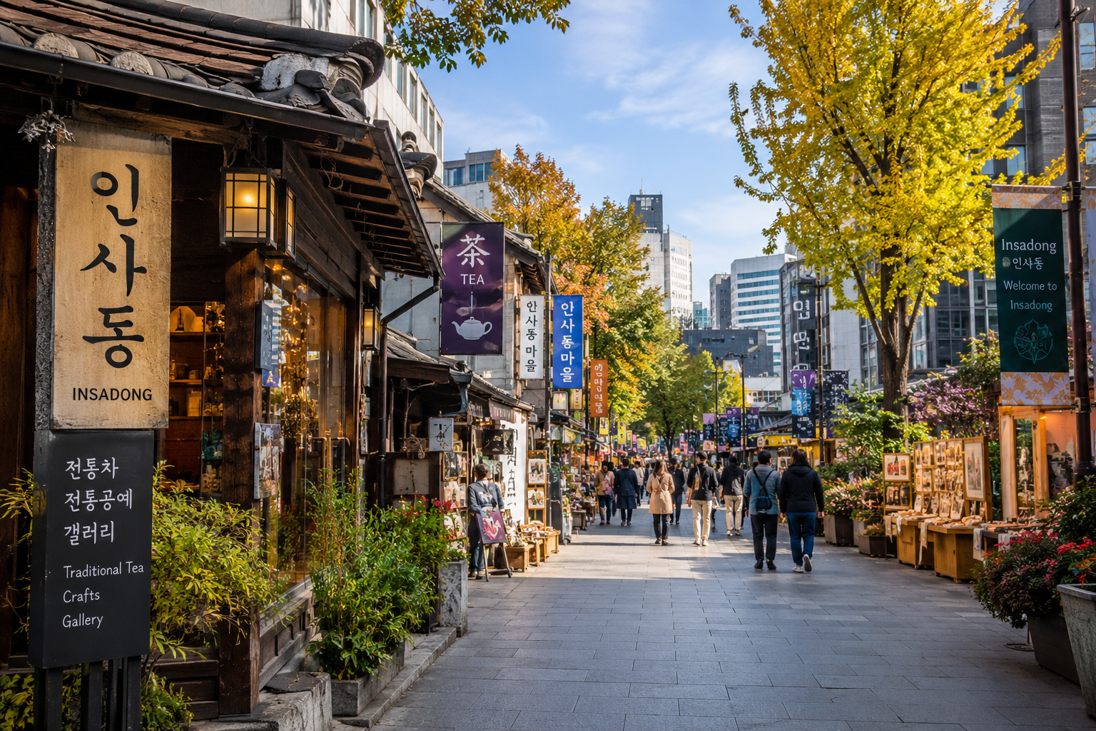 Traditional shops and cultural street in Insadong Seoul South Korea