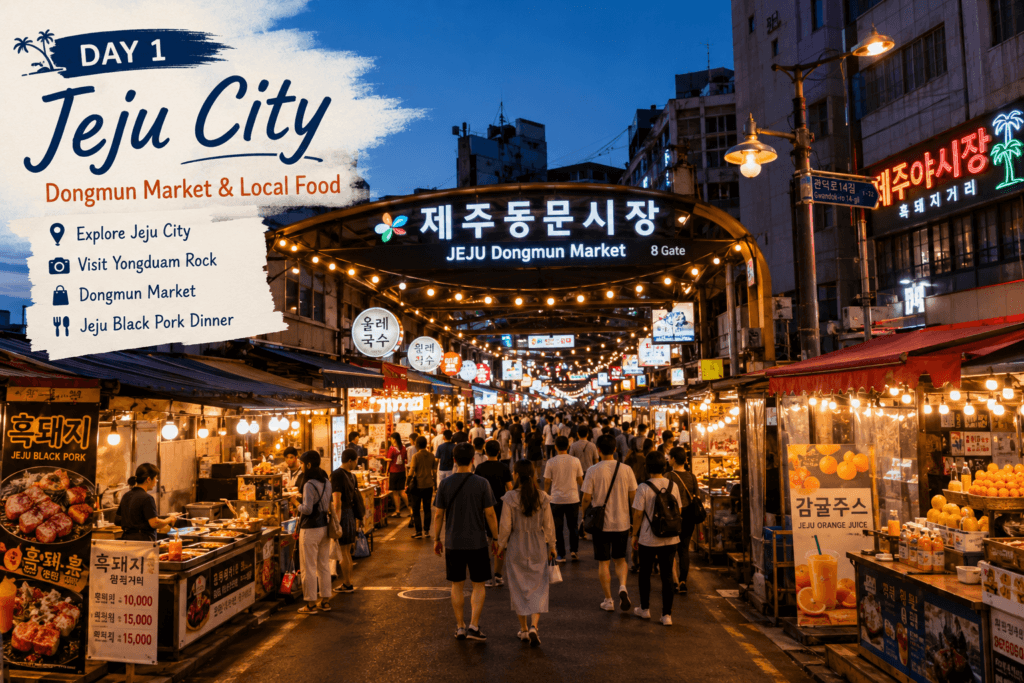 Jeju City and Dongmun Market Dongmun Market and Jeju City night market atmosphere