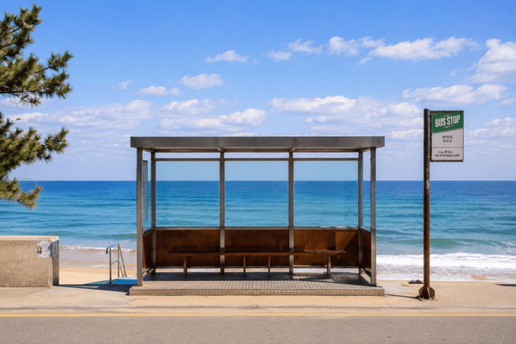 BTS Bus Stop at Jumunjin Beach Famous BTS bus stop overlooking Jumunjin Beach in Gangneung