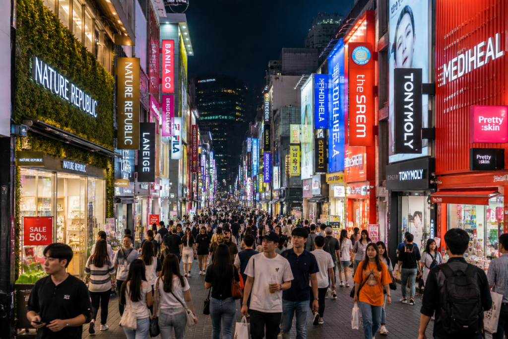 Myeongdong shopping district in Seoul South Korea