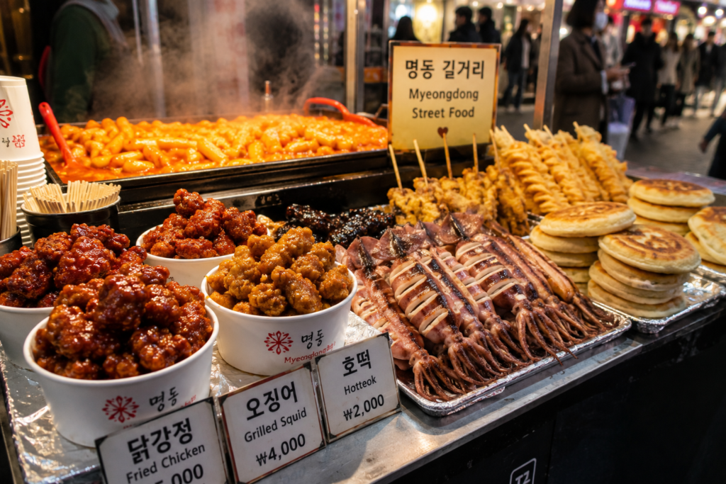 Popular Korean street food in Myeongdong Seoul