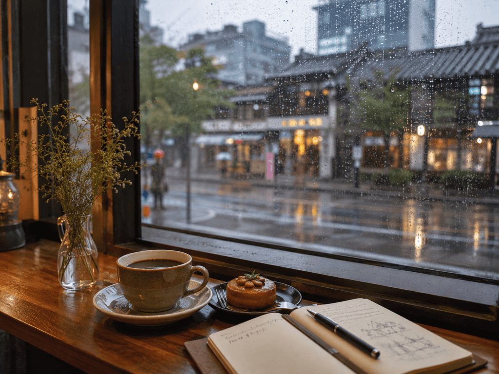 Rainy day in Seoul with subway access and a cozy cafe scene for indoor travel backup plans