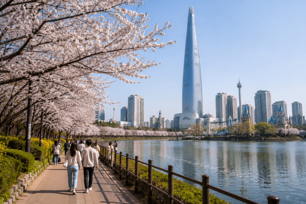 Seokchon Lake walking path in Jamsil