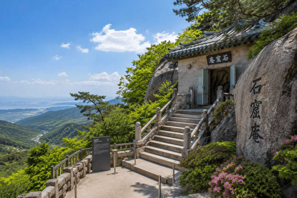 Seokguram Grotto Entrance to Seokguram Grotto overlooking the mountains of Gyeongju
