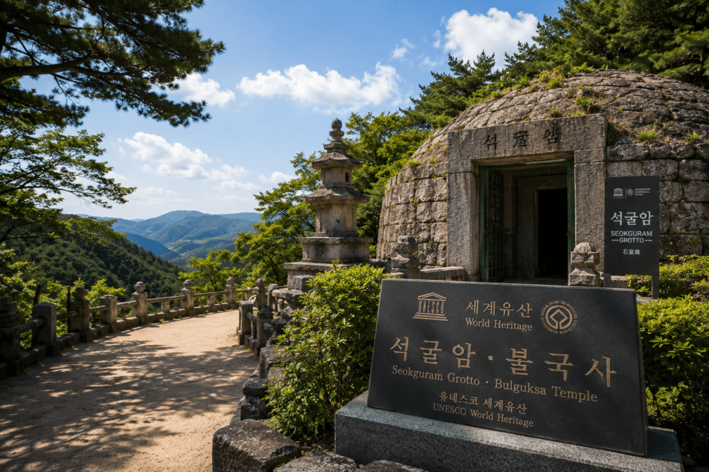 Seokguram Grotto UNESCO World Heritage site surrounded by mountain scenery in Gyeongju