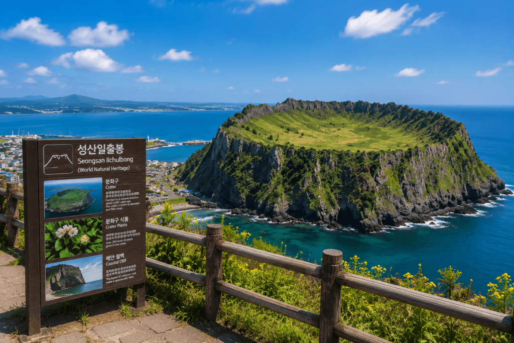 Scenic viewpoint overlooking Seongsan Ilchulbong and the surrounding coastline
