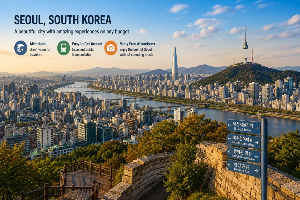 Panoramic view of Seoul skyline and Han River for budget travelers