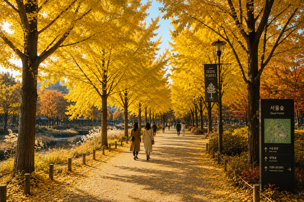 Autumn at Seoul Forest Golden ginkgo trees during autumn at Seoul Forest