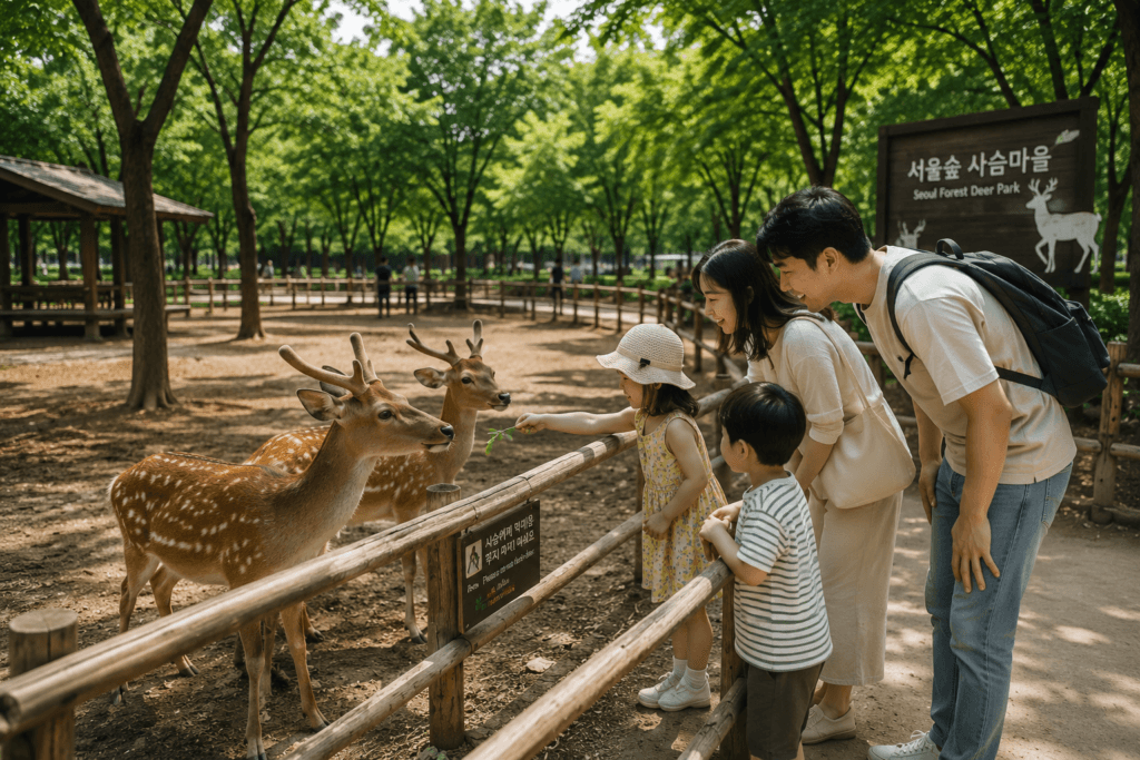 Seoul Forest Deer Park Visitors viewing deer at Seoul Forest Deer Park