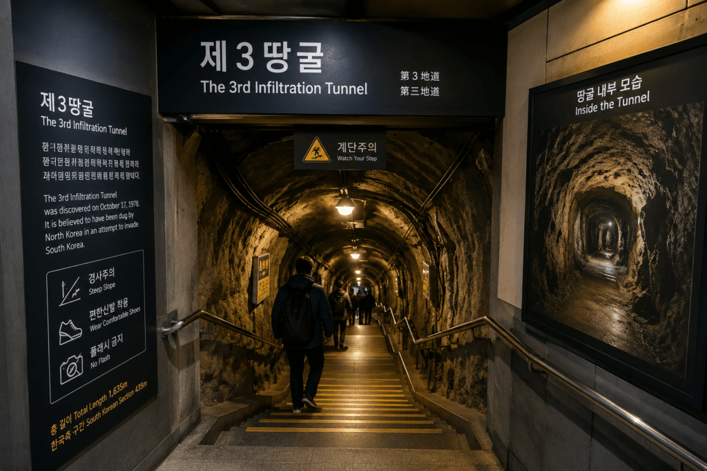 Visitors entering the Third Infiltration Tunnel near the DMZ