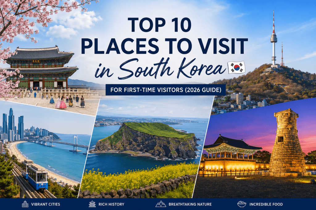 Top destinations in South Korea including Seoul Busan Jeju and Gyeongju for first-time visitors
