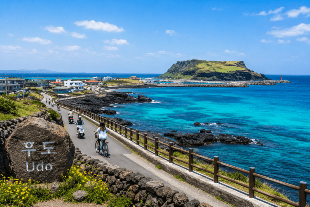 Scenic coastline and turquoise sea on Udo Island near Jeju
