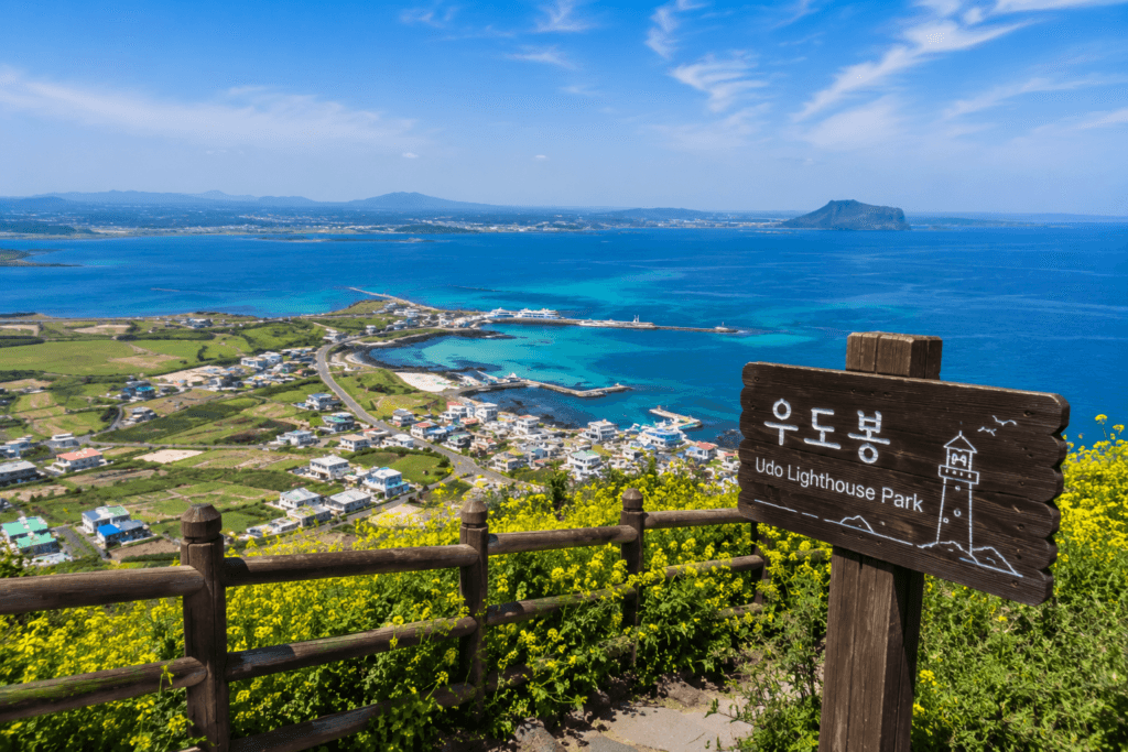 Panoramic view from Udo Lighthouse Park overlooking the coastline and surrounding ocean