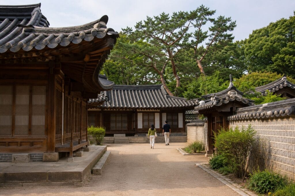 Wooden buildings and quiet courtyard in the Nakseonjae area of Changdeokgung